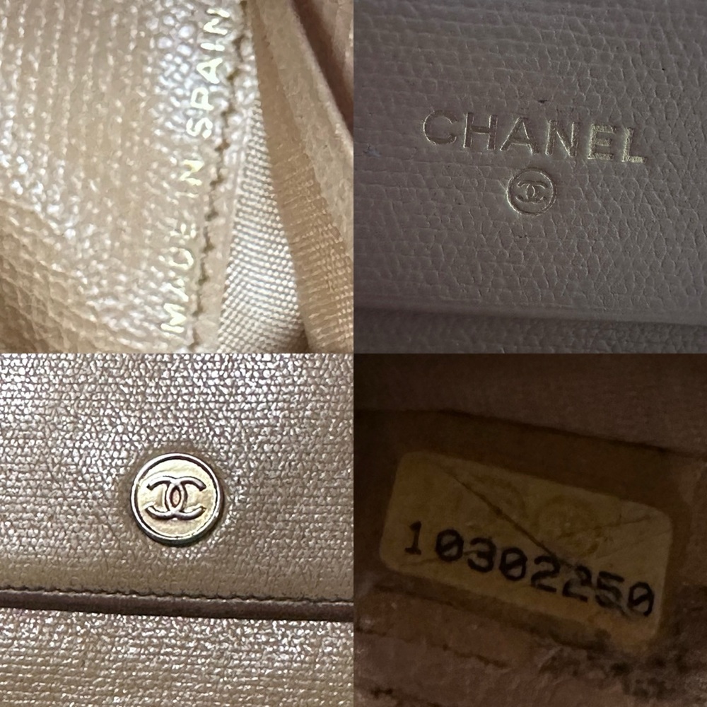 Chanel Coco Button (or Coco Bouton) trifold compact wallet neutral/beige leather - Picture 2 of 11